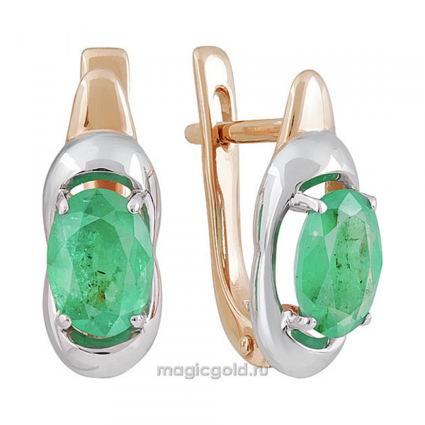 Золотые серьги с изумрудом № 141655