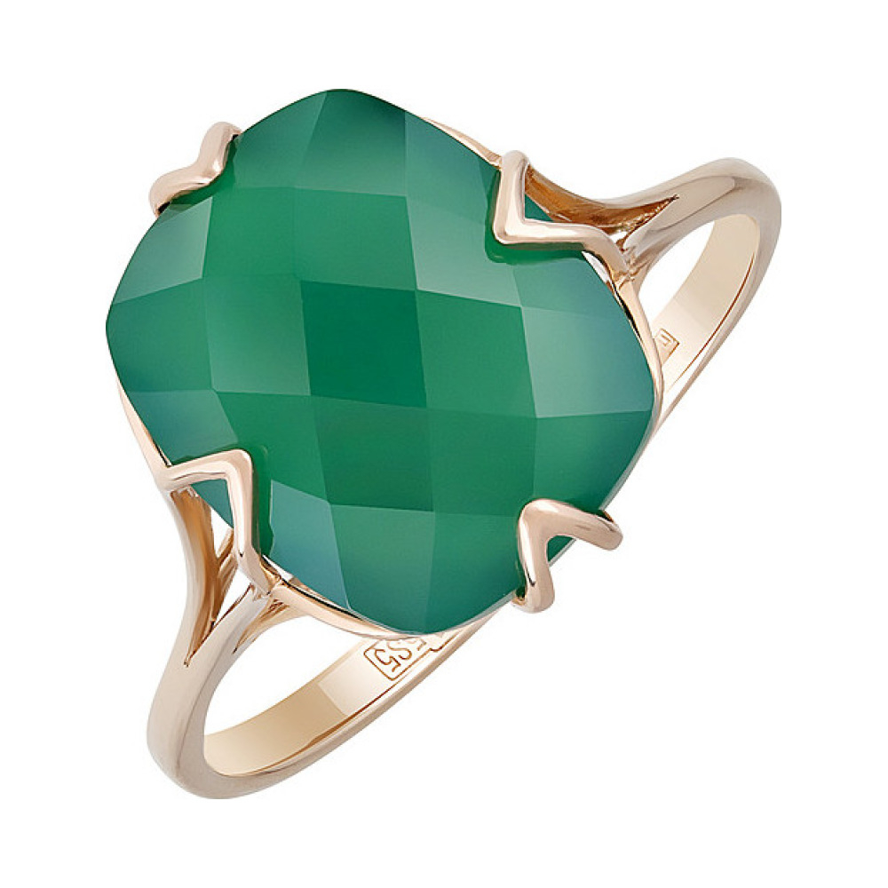 Золотое кольцо с зелёным ониксом и фианитом № 127845