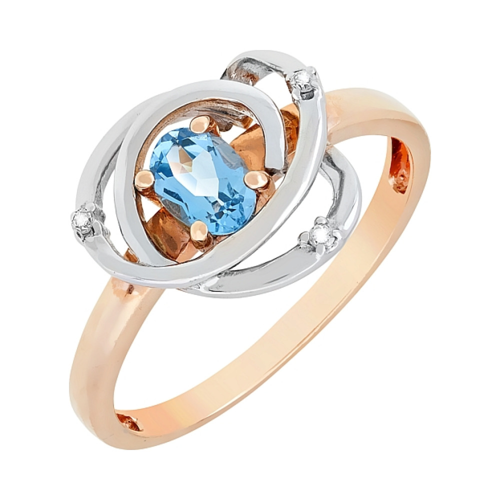 Золотое кольцо с бриллиантом и топазом № 40630