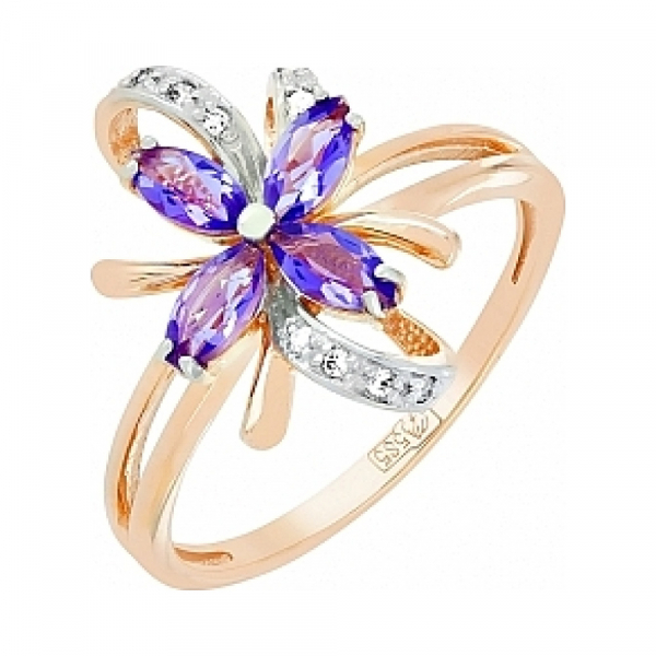 Золотое кольцо с аметистом и фианитом № 106553