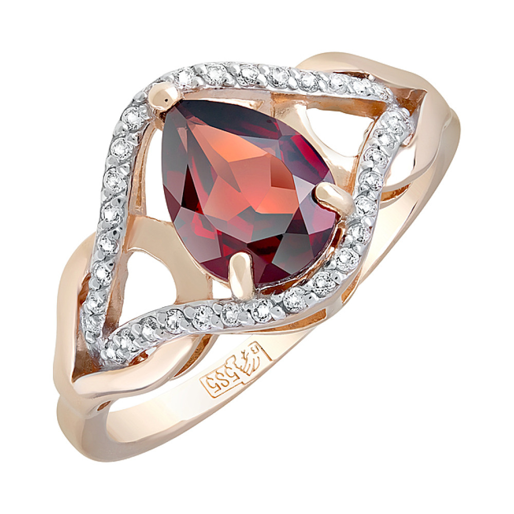 Золотое кольцо с гранатом и фианитом № 120839