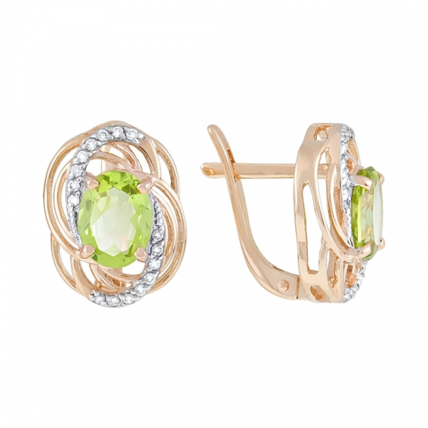 Золотые серьги с хризолитом и фианитом № 119634