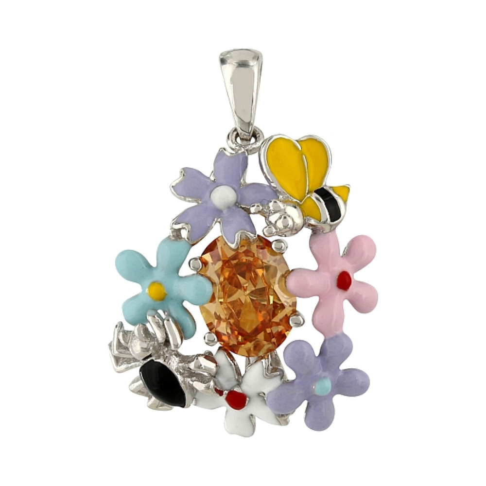 Серебряная подвеска с эмалью и фианитами № 106154