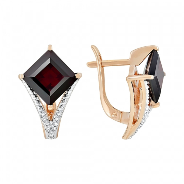 Золотые серьги с гранатом и фианитом № 118234