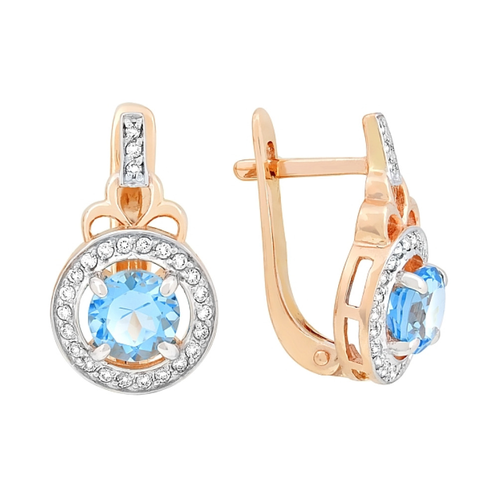 Золотые серьги с топазом и фианитом № 117551