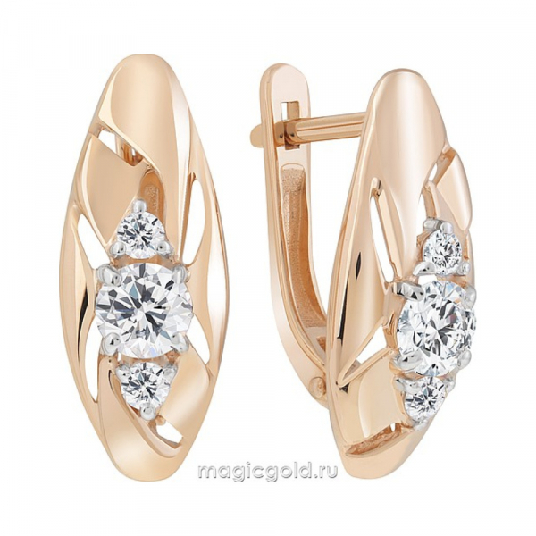 Золотые серьги с фианитом № 173390