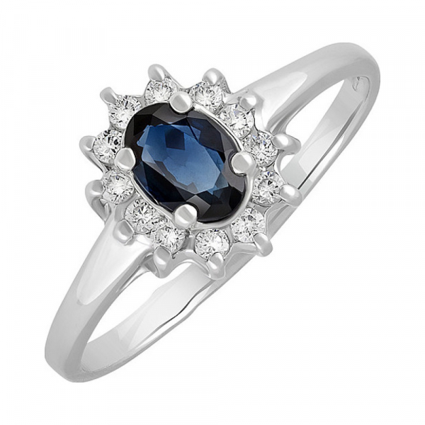 Серебряное кольцо с сапфиром и фианитом № 132137