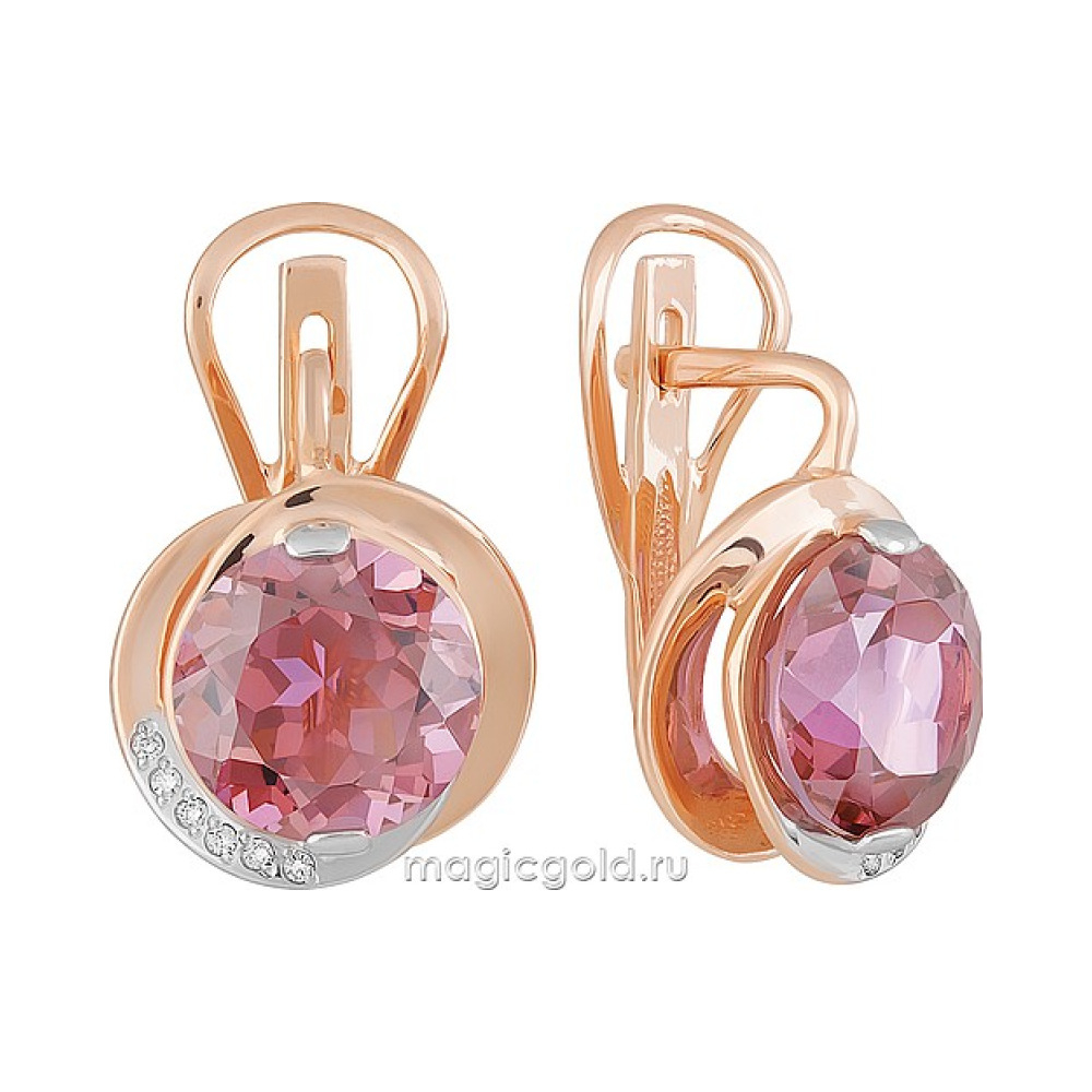 Золотые серьги с ситаллом и фианитом № 134685