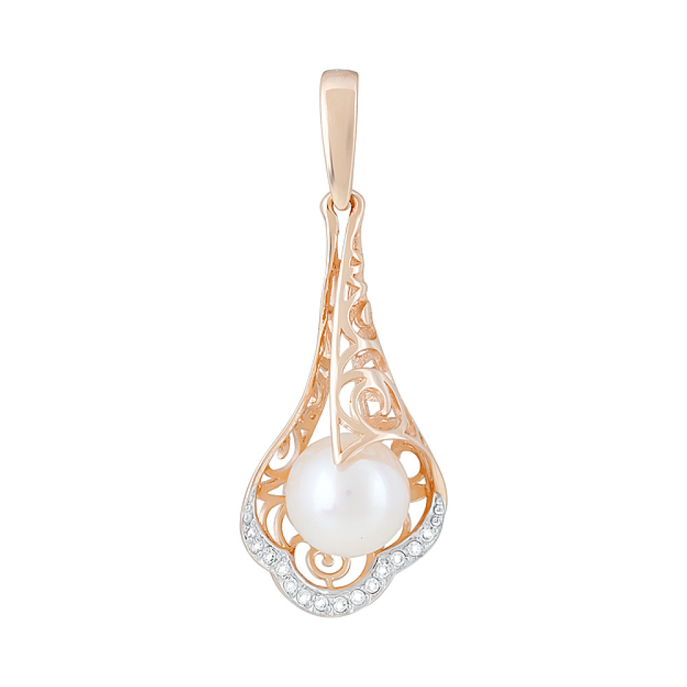 Золотая подвеска с жемчугом и фианитом № 126139