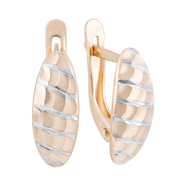 Золотые серьги без камня с алмазкой № 126744