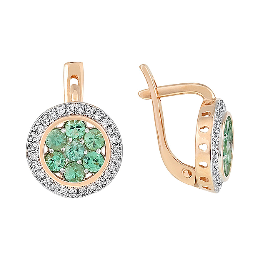 Золотые серьги с бриллиантом и изумрудом № 109920