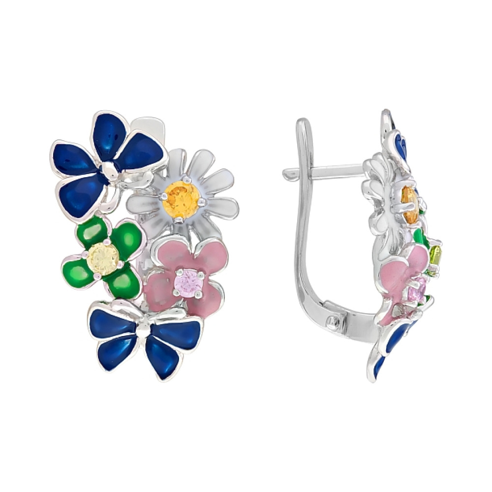 Серьги с фианитом и эмалью № 108390