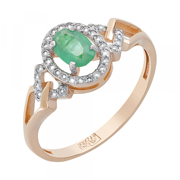 Золотое кольцо с бриллиантом и изумрудом № 119218