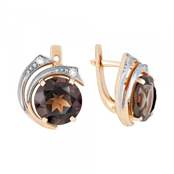 Золотые серьги с раухтопазом и фианитом № 95942