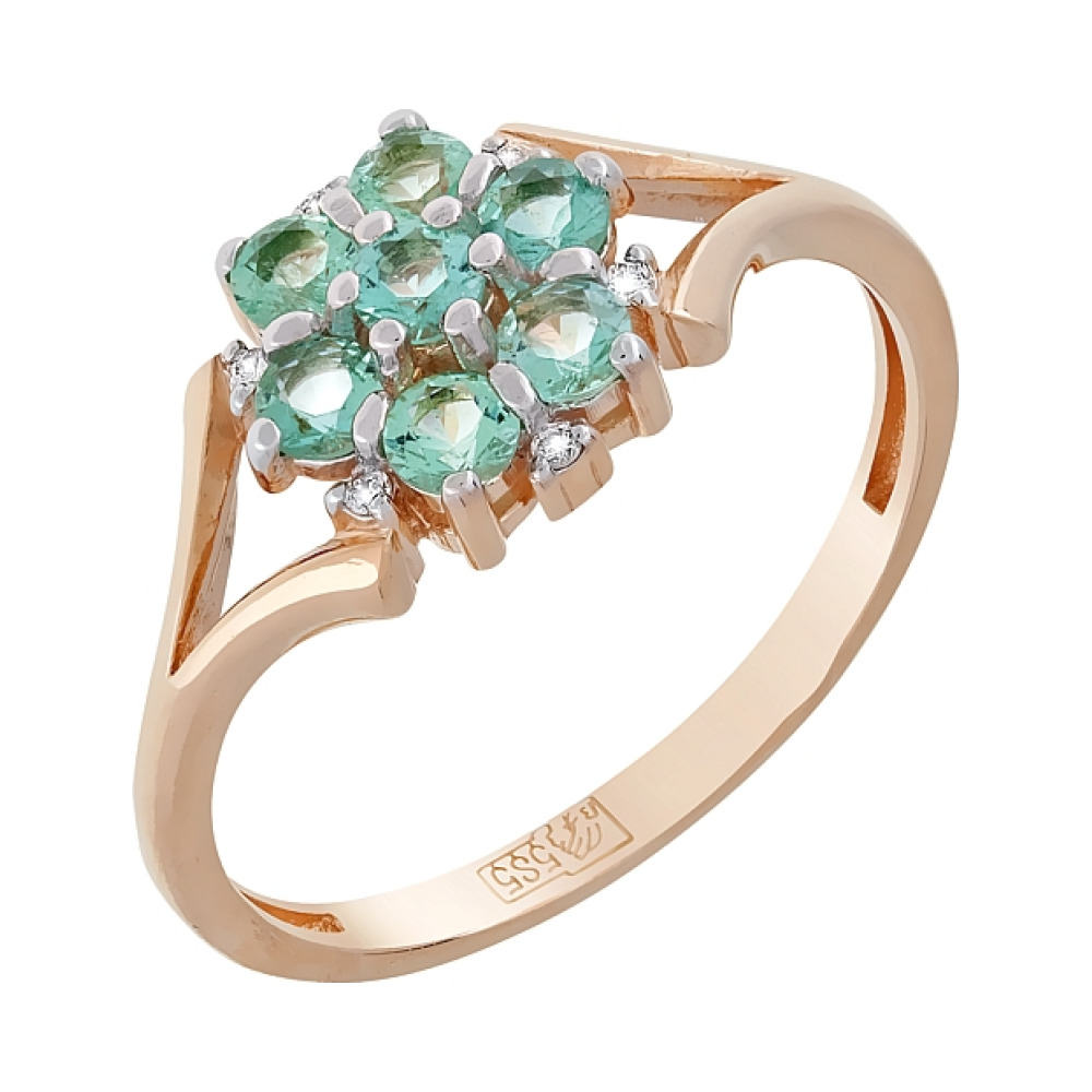 Золотое кольцо с бриллиантом и изумрудом № 119221