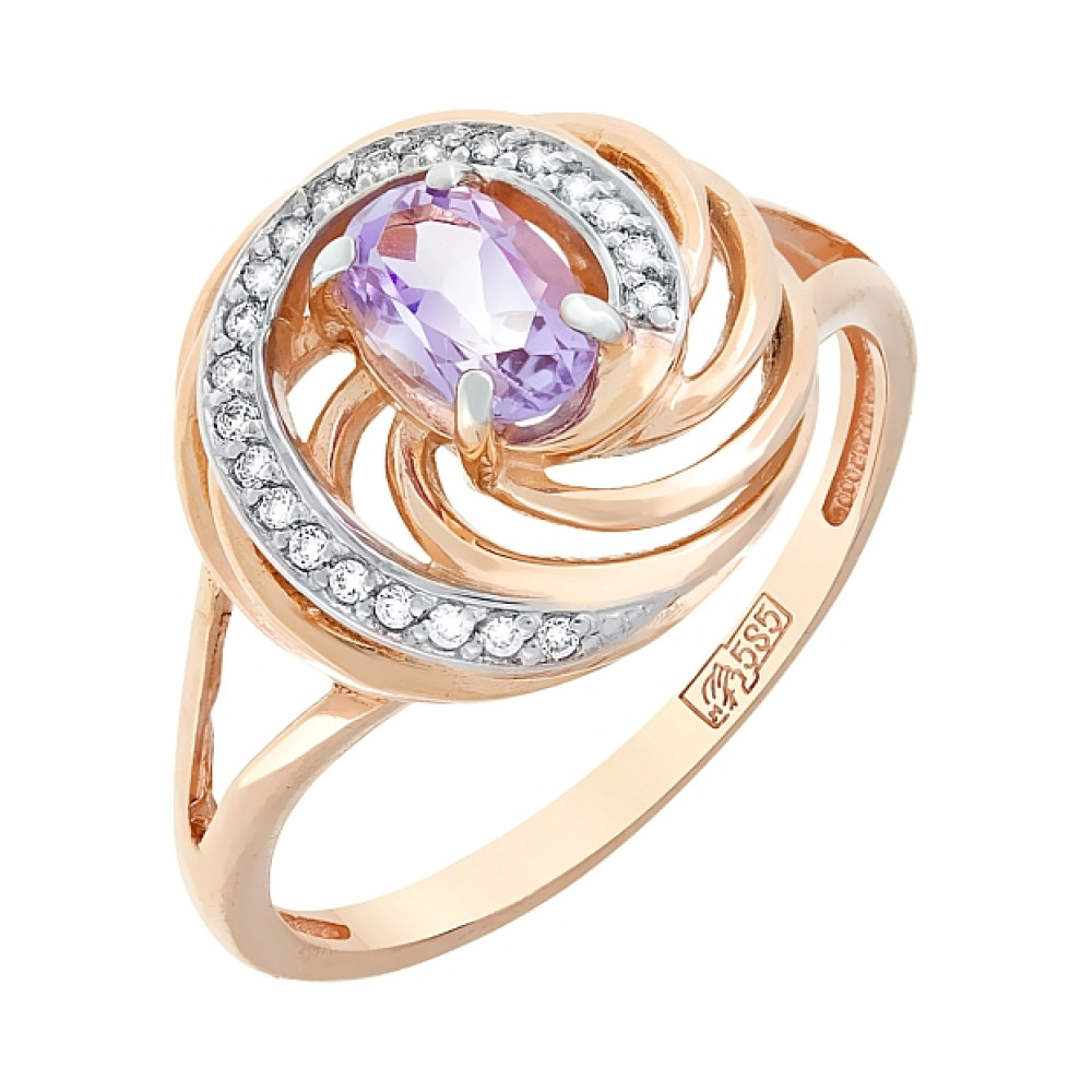 Золотое кольцо с аметистом и фианитом № 118932