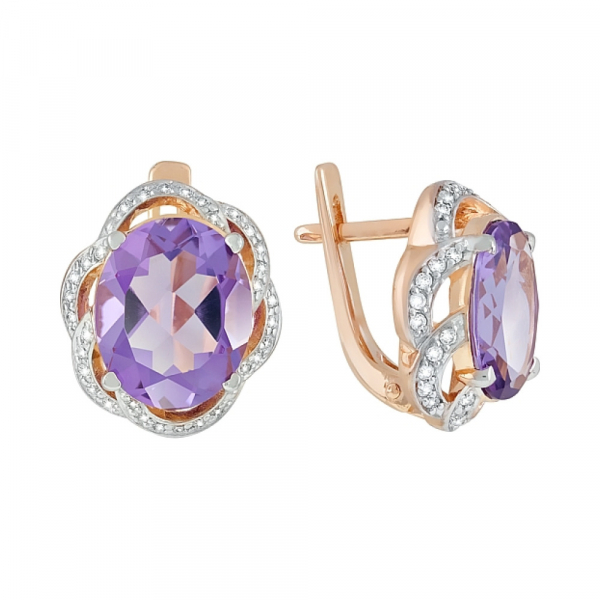 Золотые серьги с аметистом и фианитом № 119591