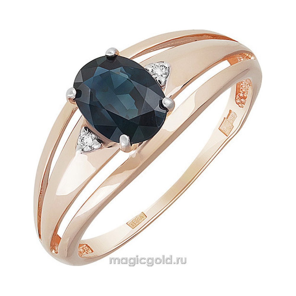 Золотое кольцо с бриллиантом и сапфиром № 159247