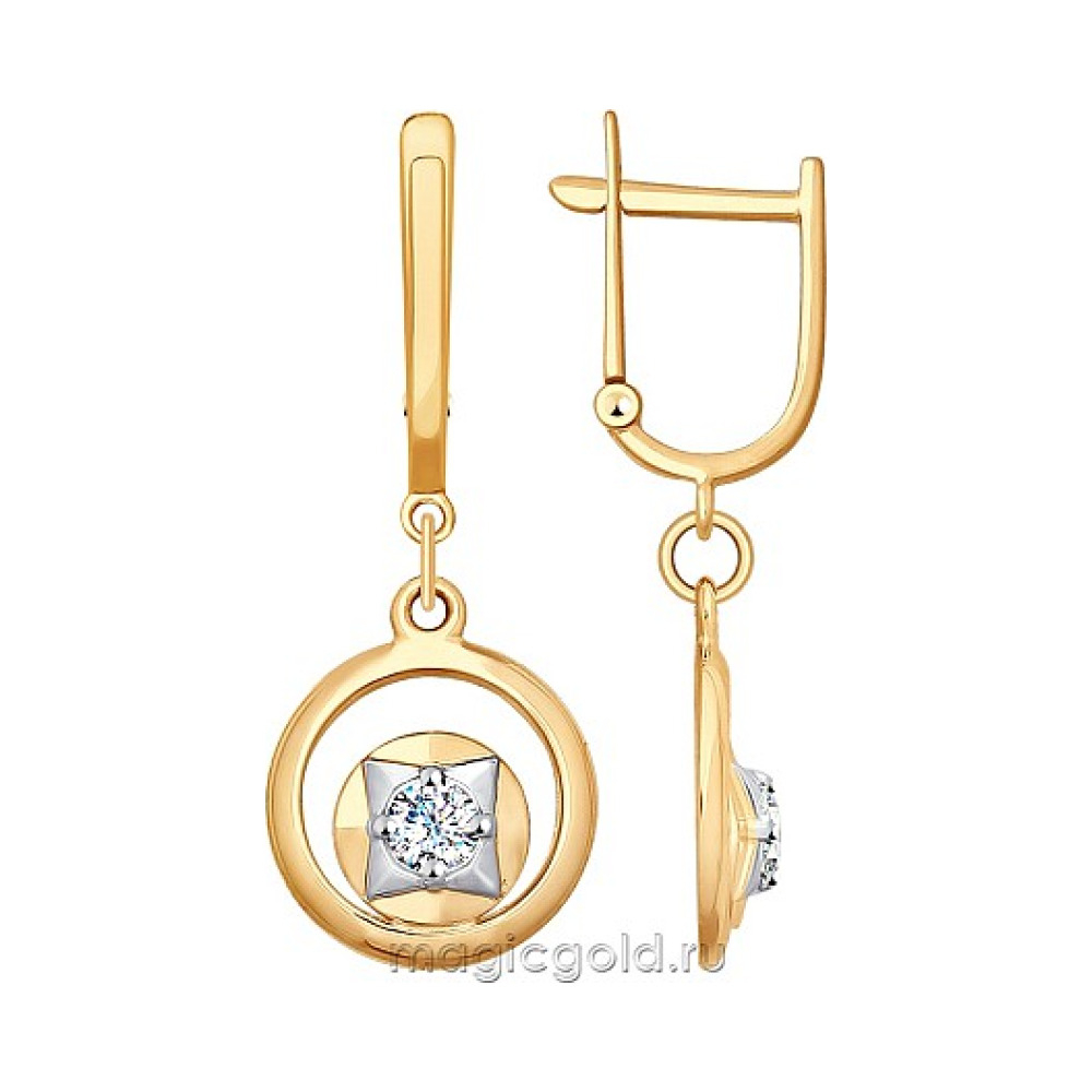 Золотые серьги с фианитом № 163967