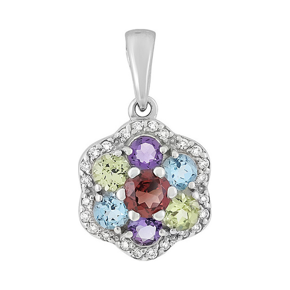 Серебряная подвеска с полудрагоценными вставками и фианитом № 131491