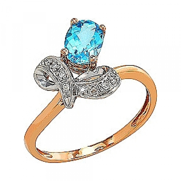 Золотое кольцо с бриллиантом и топазом № 80649