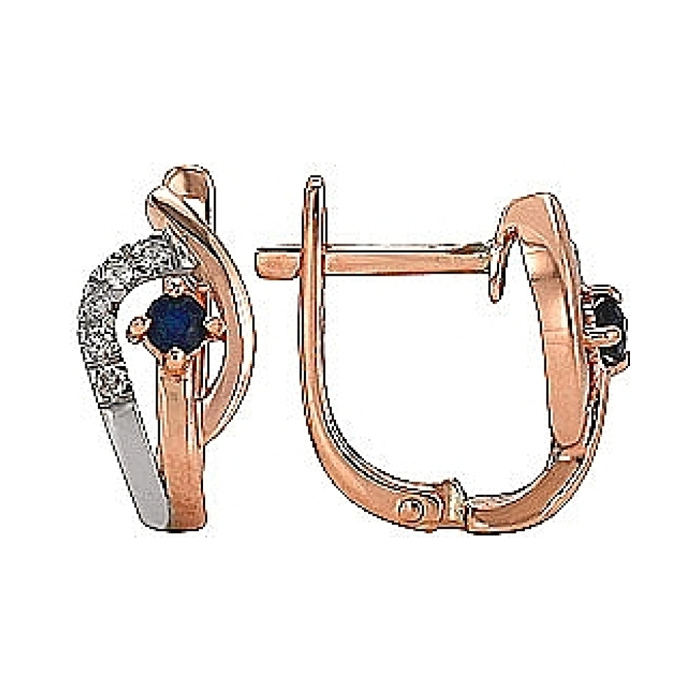 Золотые серьги с бриллиантом и сапфиром № 74525