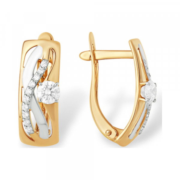 Золотые серьги с кристаллом swarovski и фианитом № 141995