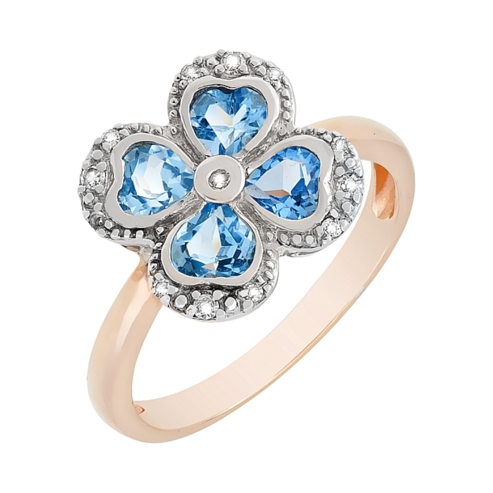 Золотое кольцо с бриллиантом и топазом № 41193