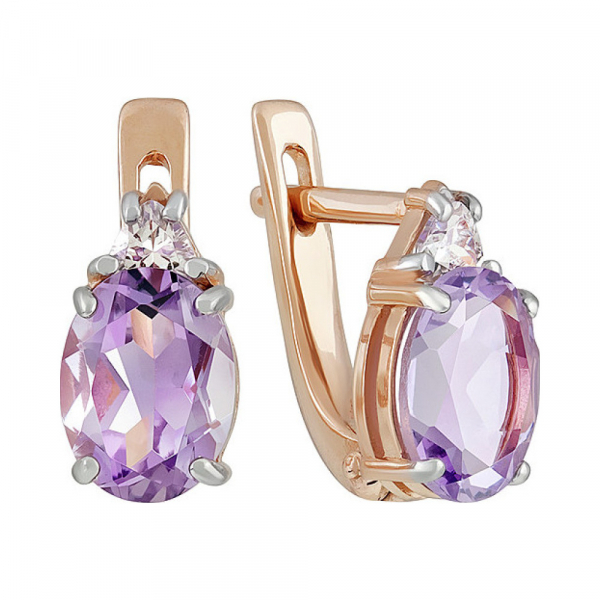 Золотые серьги с аметистом и фианитом № 135144