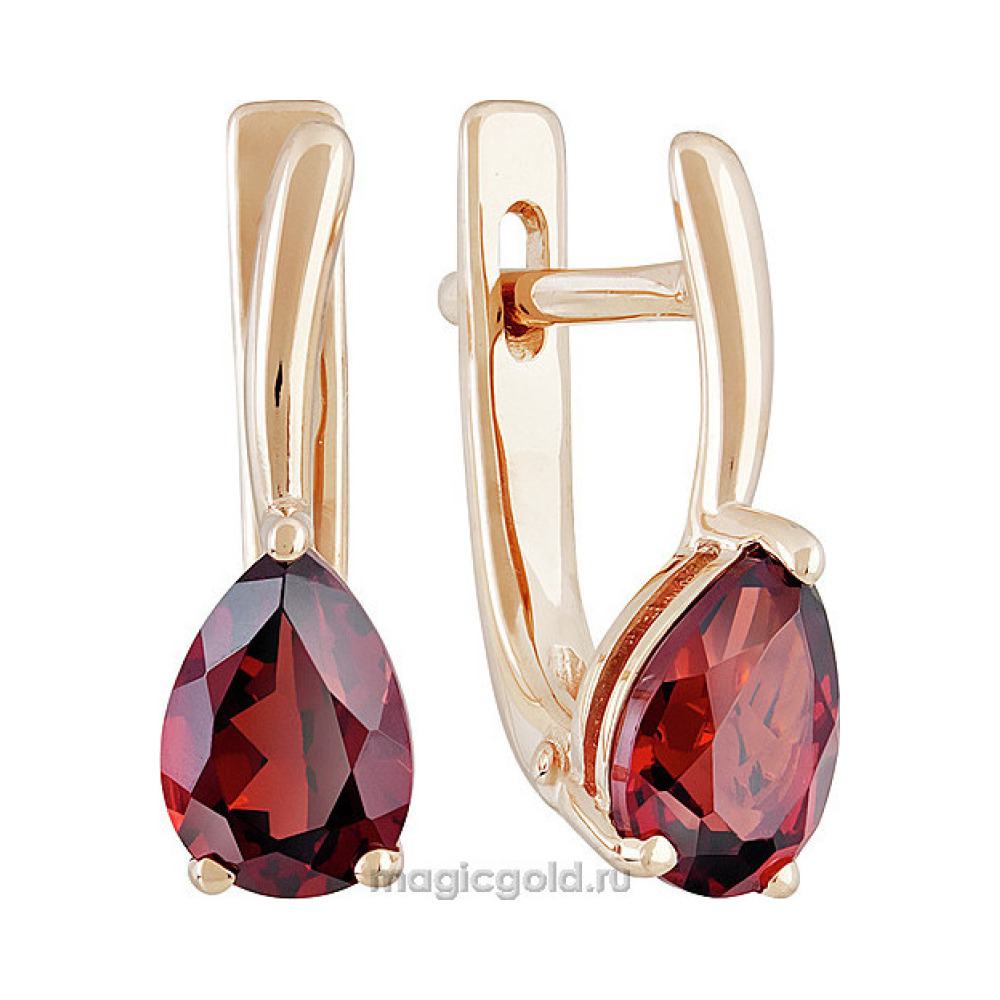 Золотые серьги с гранатом № 139102