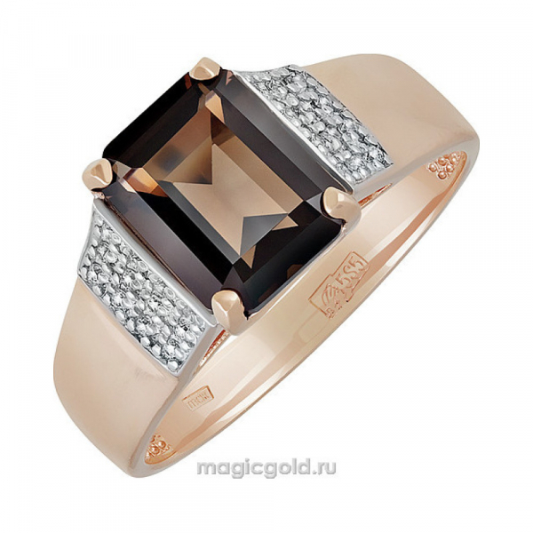 Золотое кольцо с раухтопазом и фианитом № 139068