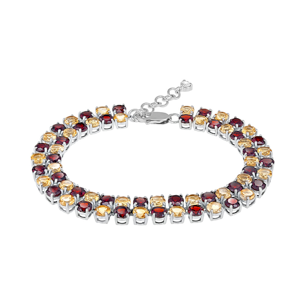 Серебряный браслет с полудраг. вставками и фианитом № 127954