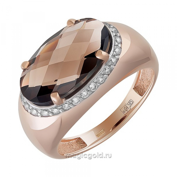 Золотое кольцо с раухтопазом и фианитом № 162923