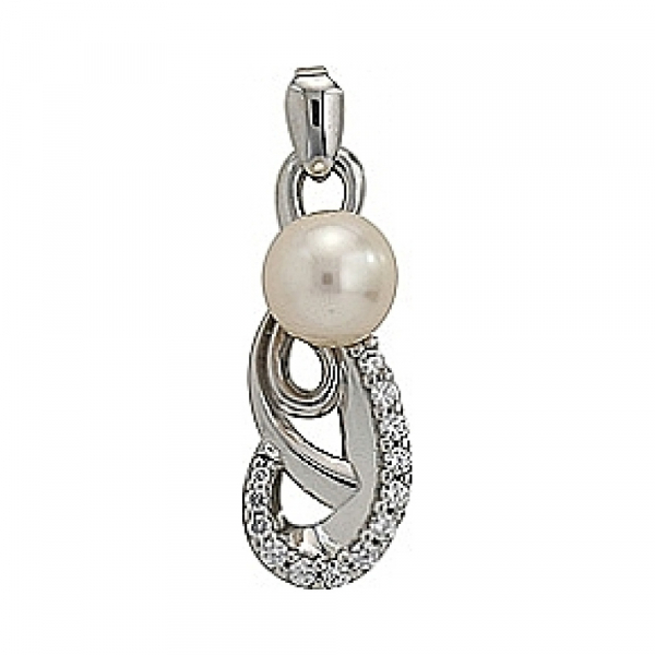 Золотая подвеска с жемчугом и фианитом № 77043