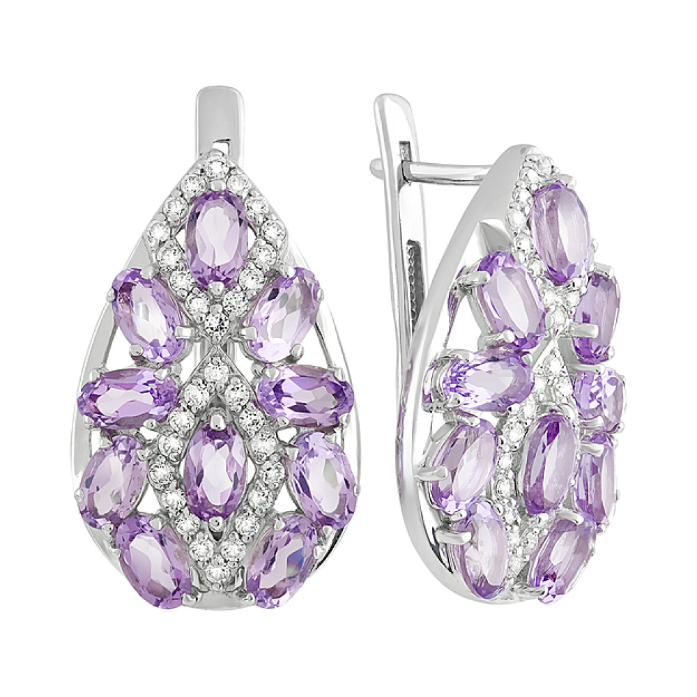 Серебряные серьги с аметистом и фианитом № 129624