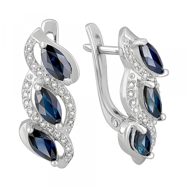 Золотые серьги с бриллиантом и сапфиром № 123166