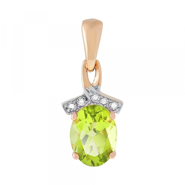 Золотая подвеска с хризолитом и фианитом № 109775