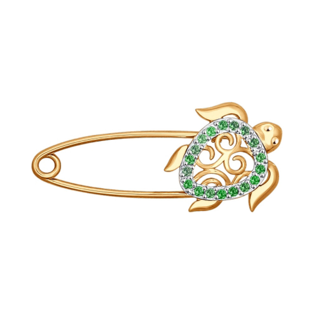 Золотая брошь с фианитом № 139992