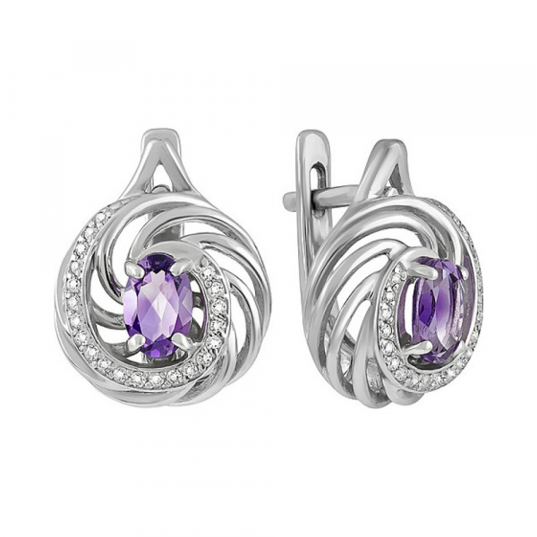 Серебряные серьги с аметистом и фианитом № 133125