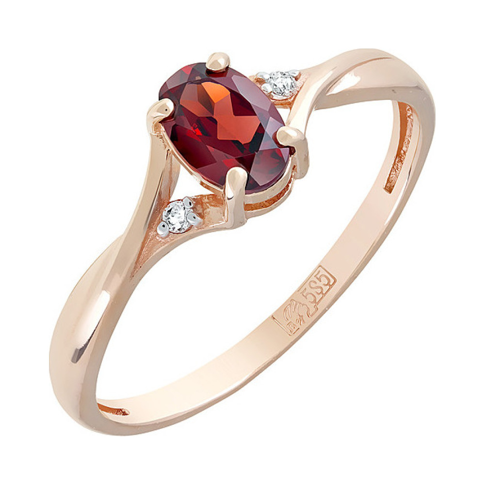 Золотое кольцо с гранатом и фианитом № 121874