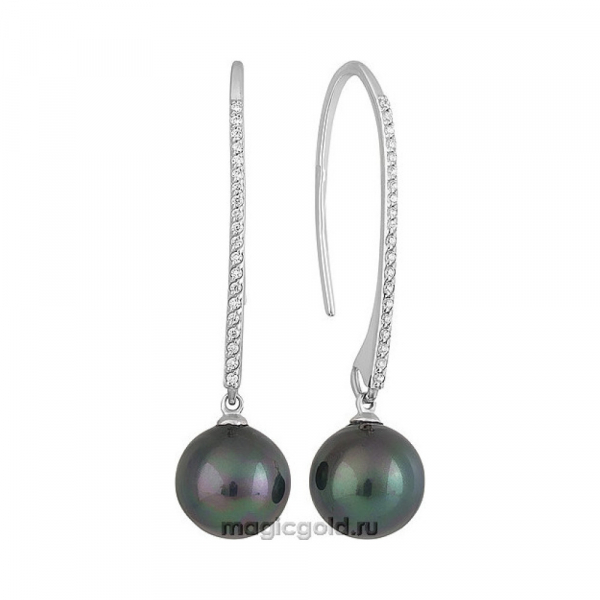 Серебряные серьги с перламутровым жемчугом и фианитом № 141018