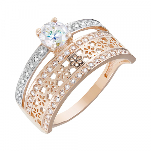 Золотое кольцо с фианитами № 126396