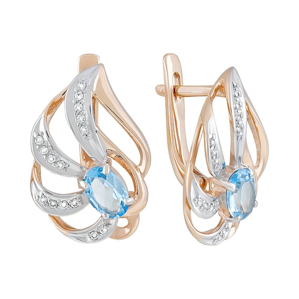 Золотые серьги с топазом и фианитом № 126513