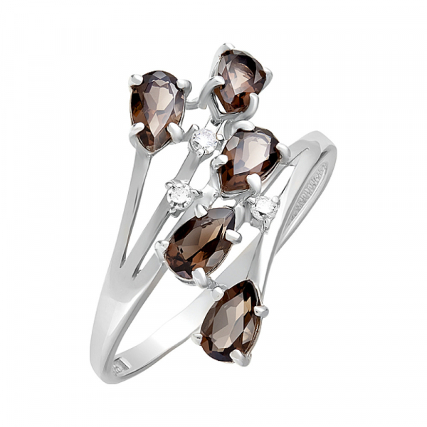 Серебряное кольцо с раухтопазом и фианитом № 123321