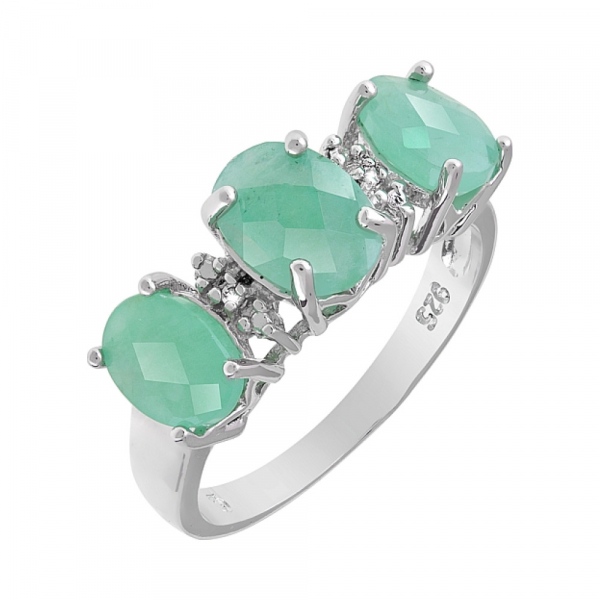 Серебряное кольцо с изумрудом и фианитом № 68319