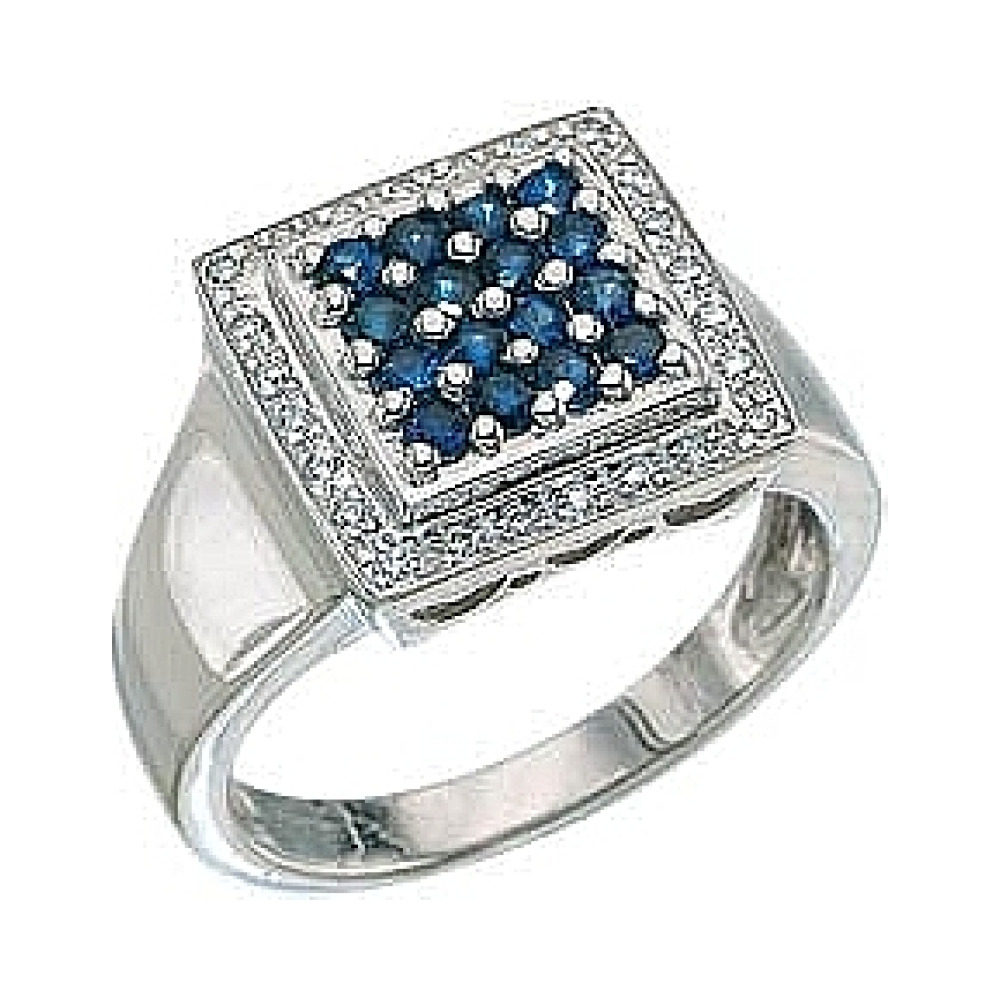 Золотое кольцо с бриллиантом и сапфиром № 5825