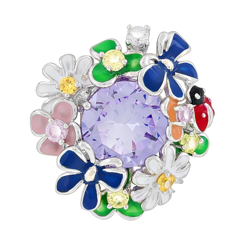 Серебряная подвеска с фианитом и эмалью № 75102