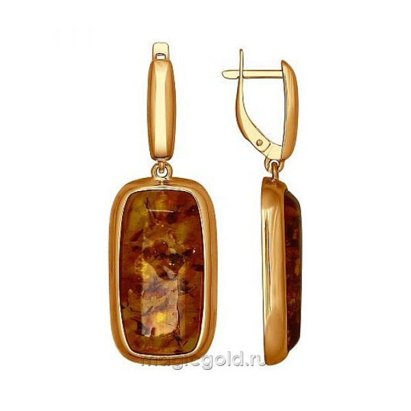 Серебряные серьги с янтарем и золотым покрытием № 139980