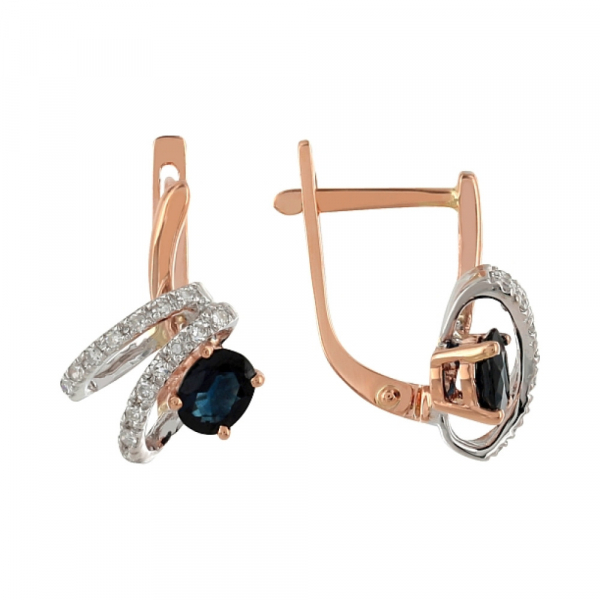 Золотые серьги с бриллиантом и сапфиром № 84927