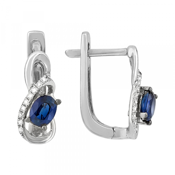 Золотые серьги с бриллиантом и сапфиром № 113821